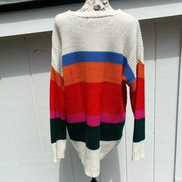 SO multicolored color block striped knit Crewneck knit sweater - Picture 2 of 7